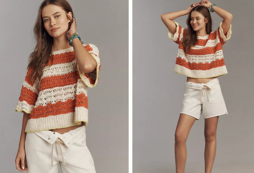 NEW Anthropologie Pilcro Open-Stitch Pullover Boxy Fit Sweater Shirt size Small